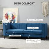 3-Seater Blue Velvet Sofa with Channel Tufting and Steel Legs - Furniture4Design