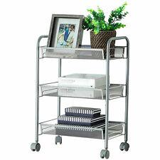 3-Tier Metal Rolling Cart on Wheels with Baskets Storage with Removable Shelves - Furniture4Design