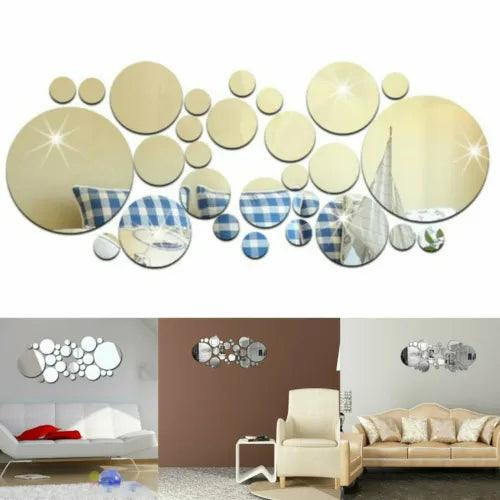 30 piece Removable Silver Acrylic 3D Mirror Wall Stickers DIY Mural Decal Home - Furniture4Design