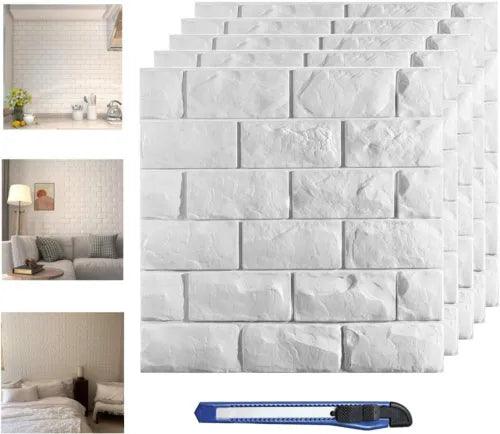 30Pcs 3D Tile Brick Wall Sticker Self-adhesive White Brick Farmhouse 29.07sf NEW - Furniture4Design