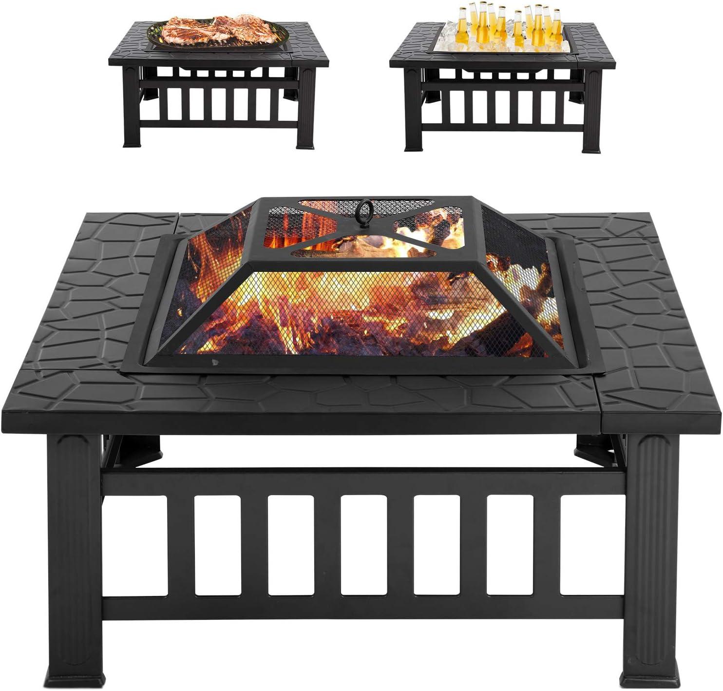 32 European and American Style Outdoor Fire Pit for Wood with Poker and Mesh Cover - Furniture4Design