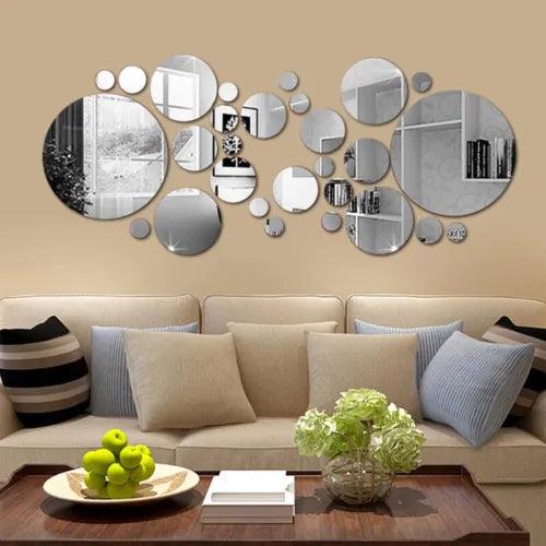 32Pcs 3D Mirror Tiles Mosaic Wall Stickers Self Adhesive Living Room Art Decals - Furniture4Design