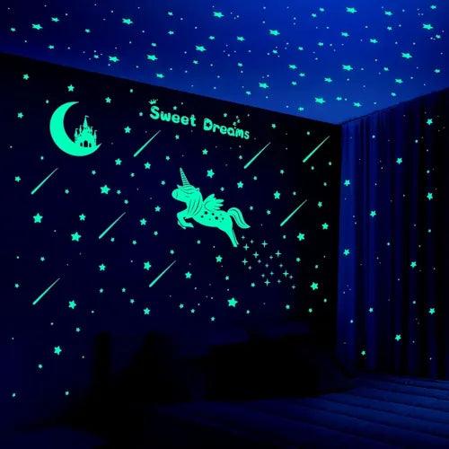 353PCS WALL STICKER UNICORN DECAL LUMINOUS KIDS ROOM VINYL MURAL ART HOME DECOR - Furniture4Design