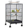 35/53-Inch Wrought Iron Bird Cage with Play Open Top and Rolling Stand, Black - Furniture4Design