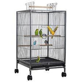 35/53-Inch Wrought Iron Bird Cage with Play Open Top and Rolling Stand, Black - Furniture4Design