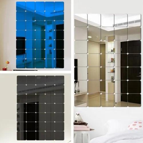 35PCS Square Fillet Wall Sticker 15*15cm Self Adhesive Tile Mirror Acrylic Decor - Furniture4Design