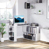 360° Rotating L Shaped Desk with Storage Shelf for Home Office, White - Furniture4Design