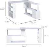 360° Rotating L Shaped Desk with Storage Shelf for Home Office, White - Furniture4Design