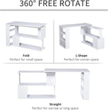 360° Rotating L Shaped Desk with Storage Shelf for Home Office, White - Furniture4Design