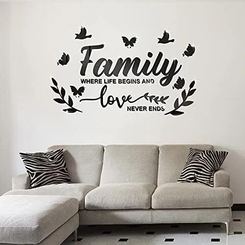 3D Acrylic Mirror Wall Decal Stickers Family Letter Quotes Acrylic Mirror Black - Furniture4Design