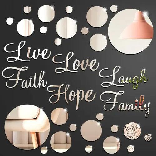 3D Acrylic Mirror Wall Decor Stickers round DIY Faith Live Laugh Hope Love Famil - Furniture4Design