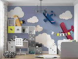 3D Aircraft Cloud Balloon Sky Self-adhesive Removeable Wallpaper Wall Mural1 706 - Furniture4Design