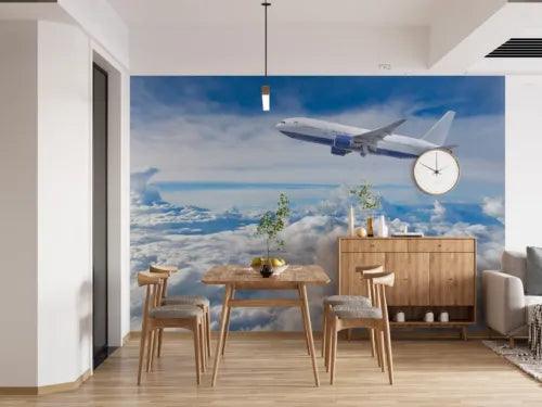 3D Aircraft Cloud Sky Blue Self-adhesive Removeable Wallpaper Wall Mural1 211 - Furniture4Design