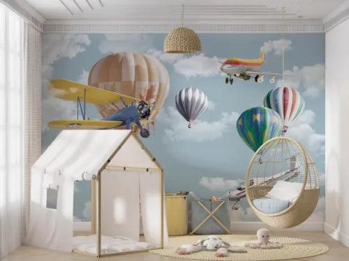 3D Aircraft Hydrogen Balloon Self-adhesive Removeable Wallpaper Wall Mural1 374 - Furniture4Design