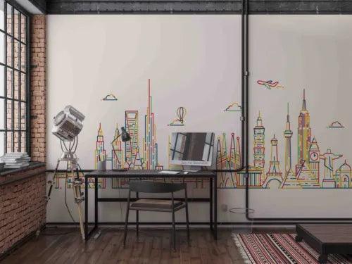 3D Aircraft Mansion Cloud Pink Self-adhesive Removeable Wallpaper Wall Mural1 - Furniture4Design