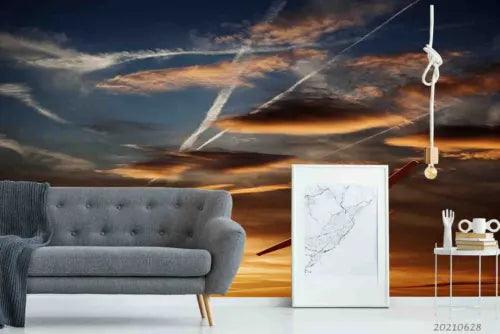 3D Aircraft Sky Contrail Cloud Self-adhesive Removeable Wallpaper Wall Mural1 - Furniture4Design