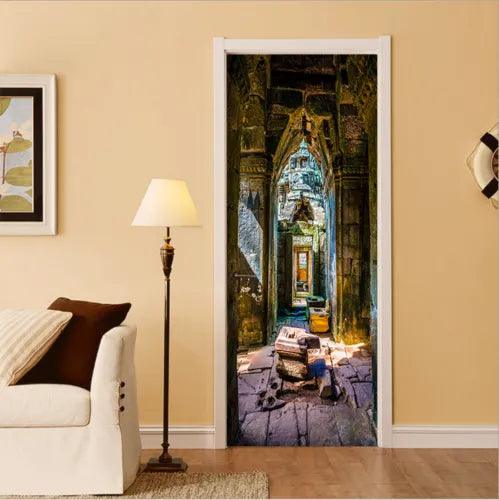 3D Ancient Buildings Self-adhesive Bedroom Door Sticker Wall Murals Home Decor - Furniture4Design