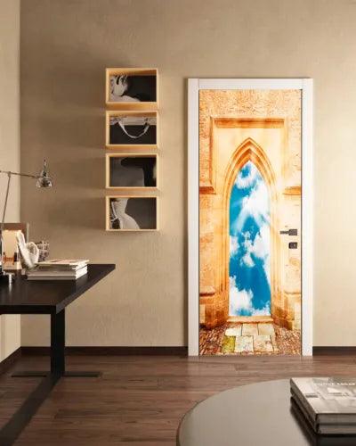 3D Arched Door Outside Clear Sky Self-adhesive Bedroom Door Stickers Wall Murals - Furniture4Design