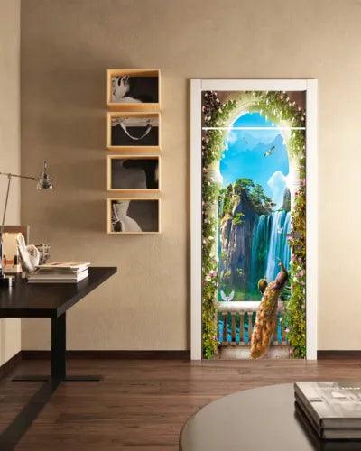 3D Arched Door Waterfall Landscape Self-adhesive Door Stickers Wall Murals - Furniture4Design