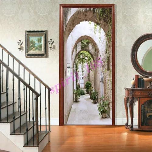 3D Arched Pathway to Gardens Door Wrap Mural Photo PVC Living Room Wall Stickers - Furniture4Design