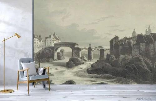 3D Architecture Bridge Sea Self-adhesive Removeable Wallpaper Wall Mural1 3733 - Furniture4Design