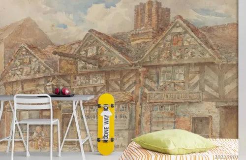 3D Architecture House Cloud Self-adhesive Removeable Wallpaper Wall Mural1 3718 - Furniture4Design