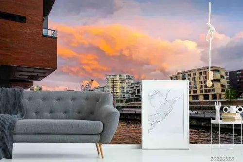 3D Architecture Sea House Cloud Self-adhesive Removeable Wallpaper Wall Mural1 - Furniture4Design