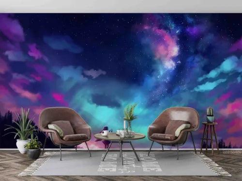 3D Aurora Person Star Blue Self-adhesive Removeable Wallpaper Wall Mural1 3032 - Furniture4Design