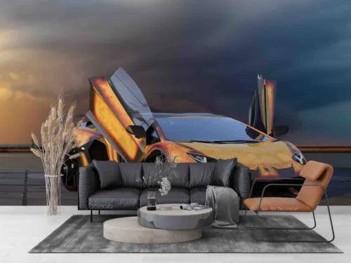 3D Automobile Sea Bridge Gray Self-adhesive Removeable Wallpaper Wall Mural1 - Furniture4Design