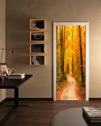 3D Autumn Forest Road Landscape Self-adhesive Bedroom Door Murals Wall Sticker - Furniture4Design