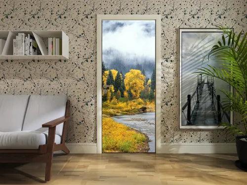 3d Autumn Forest Streams Self-adhesive Bedroom Door Adorn Mural Wall Embellish - Furniture4Design