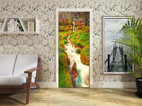 3D Autumn Waterfall field Streams Self-adhesive Door Stickers Wall Murals Poster - Furniture4Design