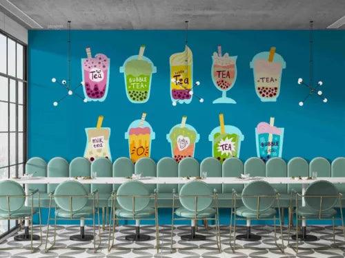 3D Beverages Straw Cream Blue Self-adhesive Removeable Wallpaper Wall Mural1 - Furniture4Design