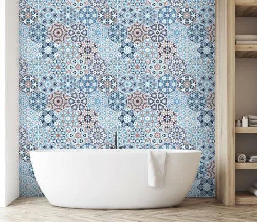 3D Blue Flower ZHU033 Texture Tiles Marble Wallpaper Wall Mural Removable Zoe - Furniture4Design