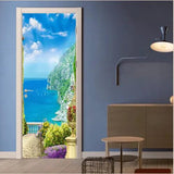 3D Blue Sea Green Mountain Balcony Self-adhesive Door stickers Wall Door Murals - Furniture4Design