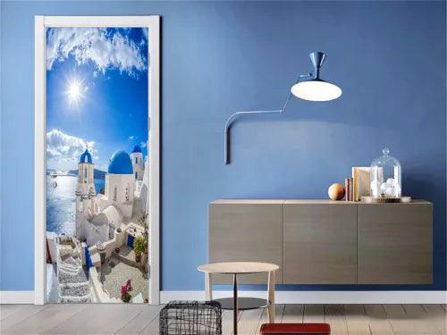 3D Blue Sky White Clouds Castle Self-adhesive Door Murals Wall Sticker Wallpaper - Furniture4Design