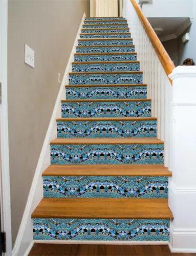 3D Blue Tile 09 Stair Risers Decoration Photo Mural Vinyl Decal Wallpaper - Furniture4Design