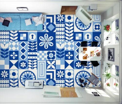 3D Blue Tile G6569 Floor WallPaper Murals Wall Print Decal AJ Coco 2024 - Furniture4Design