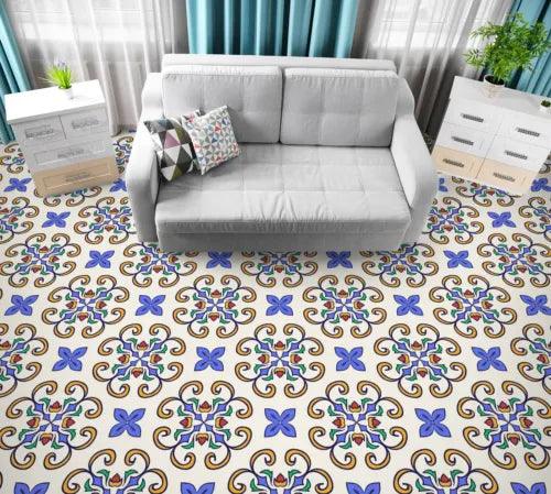 3D Blue Tile Pattern 12444NA Floor WallPaper Murals Wall Print Decal Fay - Furniture4Design