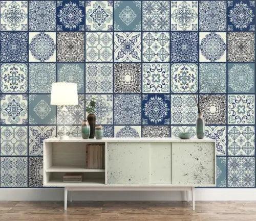 3D Blue Tile Pattern 37838NA Wallpaper Wall Murals Removable Wallpaper Fay - Furniture4Design