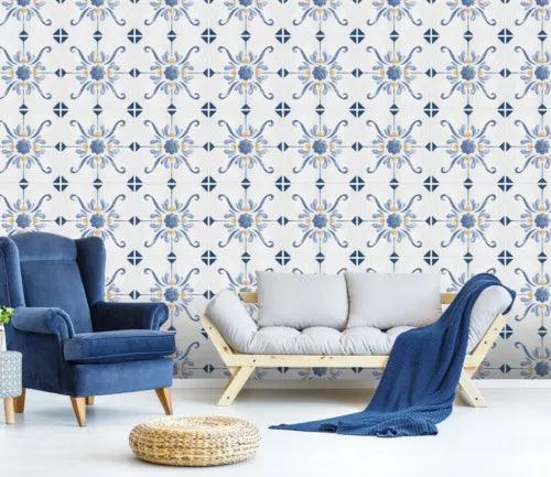 3D Blue Tile Pattern G16981 Wallpaper Wall Murals Removable Self-adhesive Honey - Furniture4Design