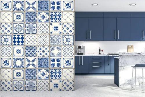 3D Blue Tile Pattern ZHUA15316 Wallpaper Wall Murals Removable Self-adhesive Amy - Furniture4Design