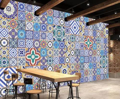 3D Blue Tile Pattern ZHUA9557 Wallpaper Wall Murals Removable Self-adhesive Amy - Furniture4Design