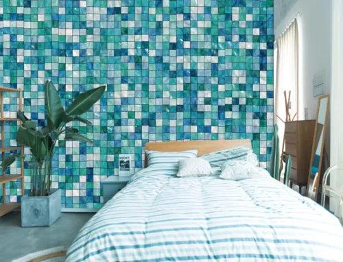 3D Blue Tiles J620 Wallpaper Mural Wall Print Wall Wallpaper Murals Honey - Furniture4Design