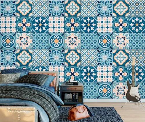 3D Blue Tiles Pattern G15211 Wallpaper Wall Murals Removable Self-adhesive Honey - Furniture4Design