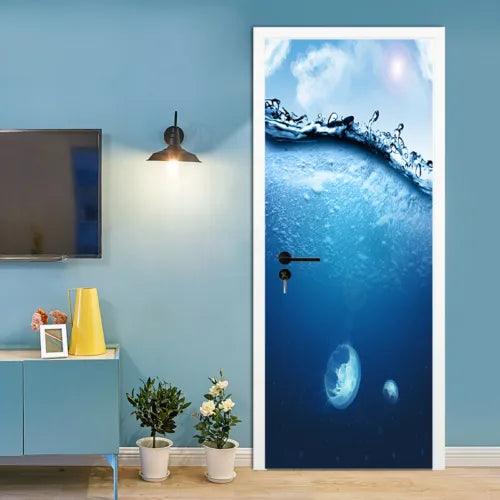 3D Blue Water Droplets Self-adhesive Bedroom Door Murals Wall Stickers Posters - Furniture4Design