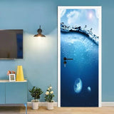 3D Blue Water Droplets Self-adhesive Bedroom Door Murals Wall Stickers Posters - Furniture4Design