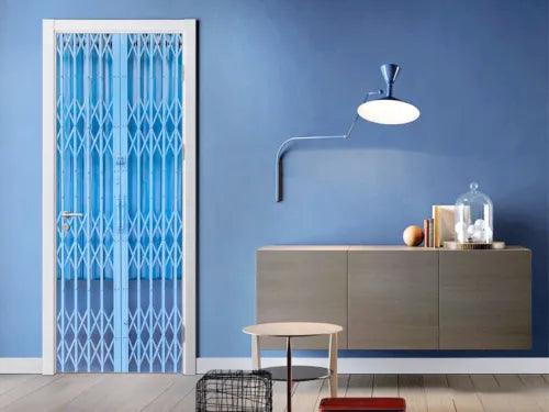 3D Blue Wrought Iron Sliding Door Mural Self-adhesive Poster Wall Door Sticker - Furniture4Design