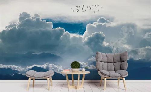 3D Bluesky Cloud Bird Self-adhesive Removeable Wallpaper Wall Mural1 1074 - Furniture4Design