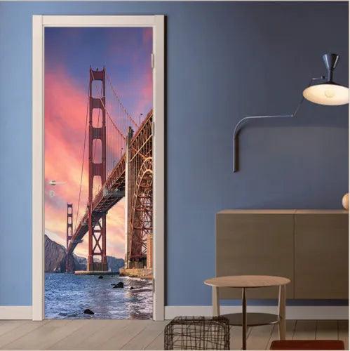 3D Bridge over the River Landscape Stickers Wall Murals Door Mural Door Sticker - Furniture4Design